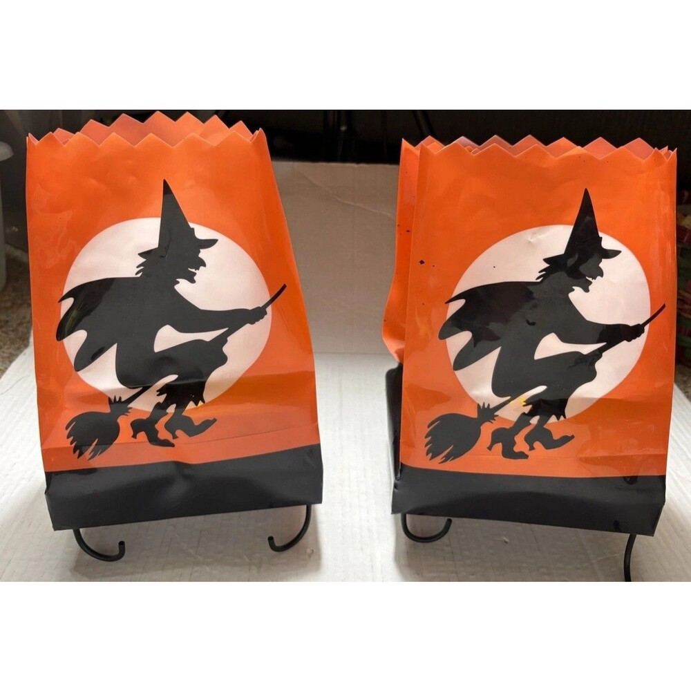 Vintage Halloween Motion Activated Witch Luminary Lights Sound Pair